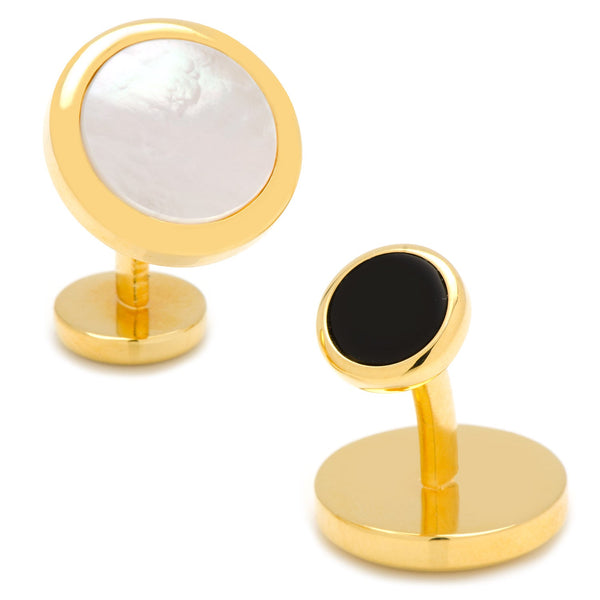 Double Sided Gold Mother of Pearl Round Beveled Cufflinks Image 1