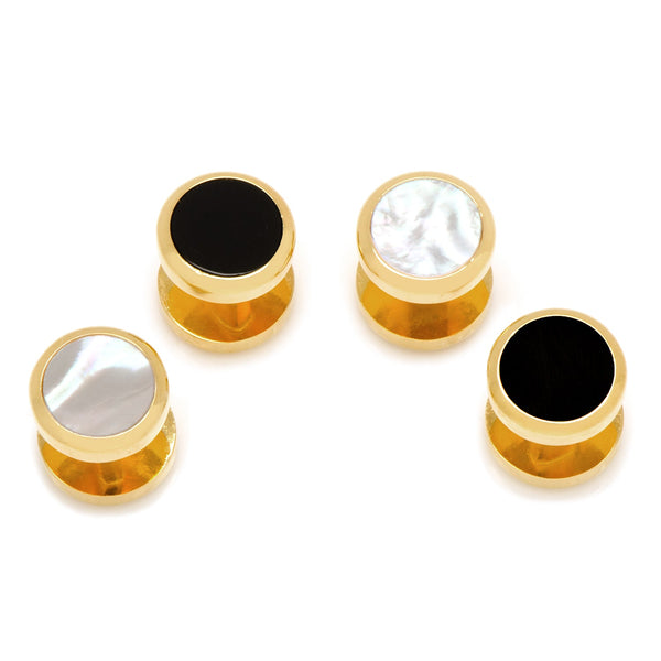Double Sided Gold Onyx and Mother of Pearl Round Beveled Studs Image 1