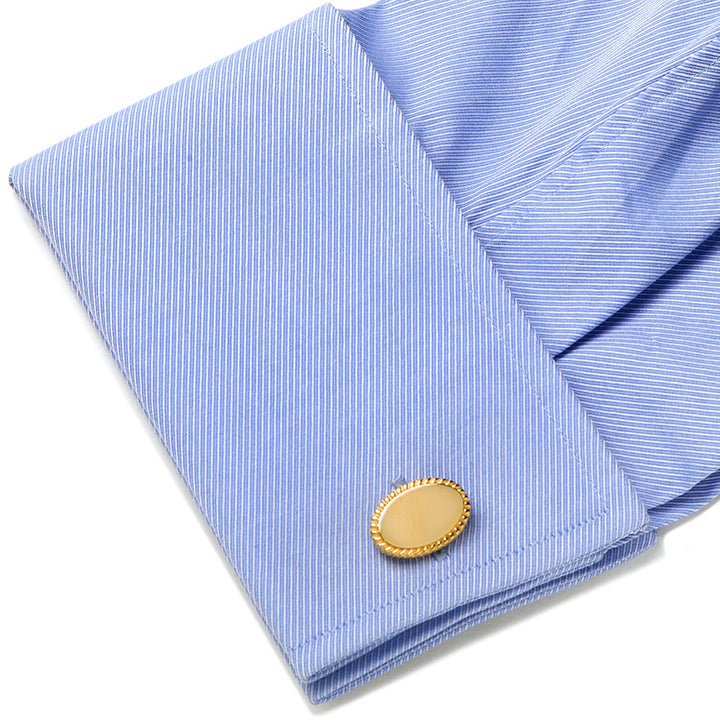14K Gold Plated Rope Border Oval Engravable Cufflinks Image 4