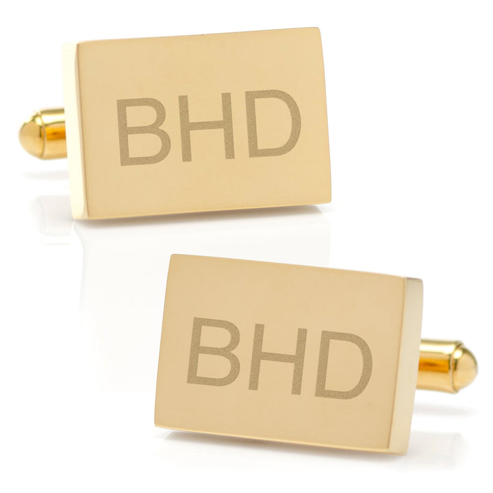 Stainless Steel Gold Plated Block Engravable Cufflinks Image 2