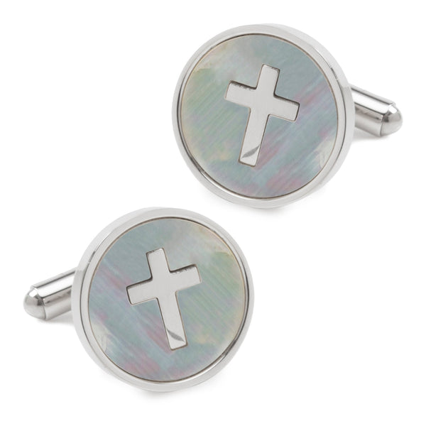 Cross Mother of Pearl Stainless Steel Cufflinks Image 1