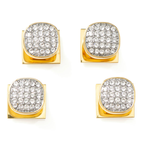 Stainless Steel Gold Plated White Pave Crystal Studs Image 1