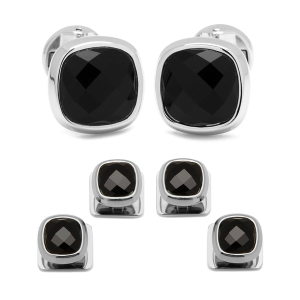Faceted Onyx Cushion Stainless Steel Stud Set Image 1