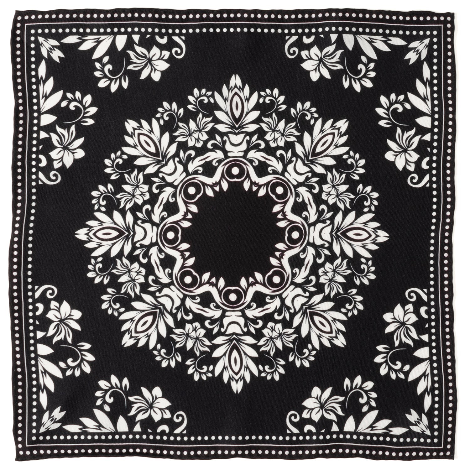 Men’s Ballroom Silk Pocket Square- White with Black buy Rhinestones