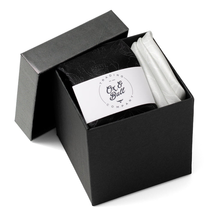 Black Floral Tie and Pocket Square Gift Set Image 2