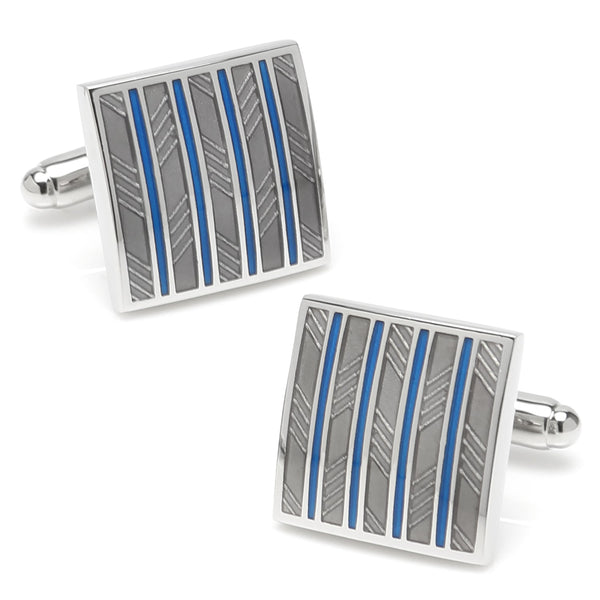 Gray and Blue Striped Square Cufflinks Image 1