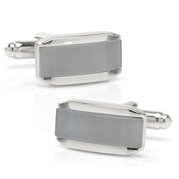 Silver Rectangular Cufflink with Gray Cats Eye Image 1