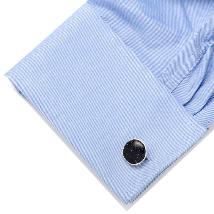Sterling Silver Classic Round Blue Goldstone Cufflinks Image 3
