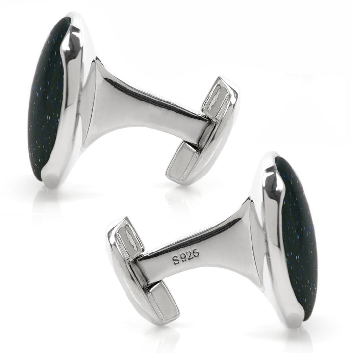 Sterling Silver Classic Round Blue Goldstone Cufflinks Image 4