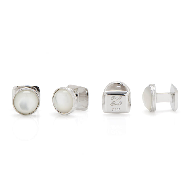Sterling Silver Ribbed MOP Cufflinks and Stud Set Image 3
