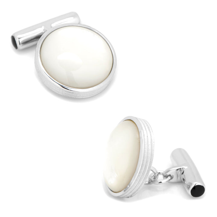 Sterling Silver Ribbed MOP Cufflinks and Stud Set Image 6