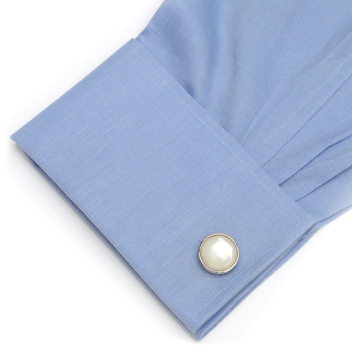 Sterling Silver Ribbed MOP Cufflinks and Stud Set Image 7