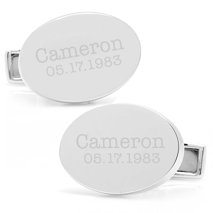 Engraved Precious Moments Sterling Silver Oval Cufflinks Image 2