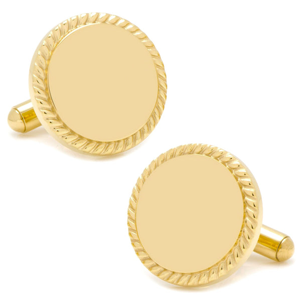 14K Gold Plated Rope Border Round Engravable Cufflinks Image 1