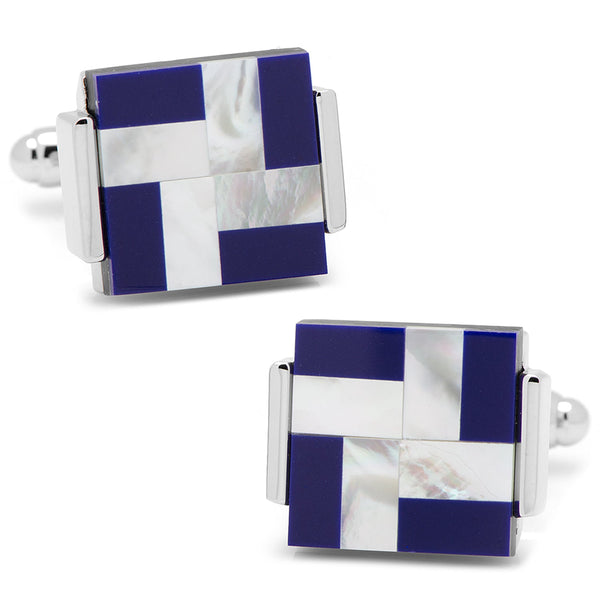 Mother of Pearl and Lapis Blue Windmill Square Cufflinks Image 1