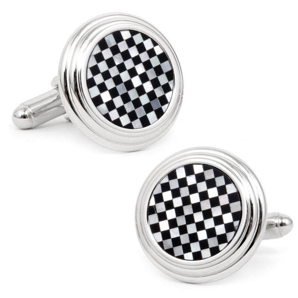 Onyx and Mother of Pearl Checker Step Cufflinks Image 1