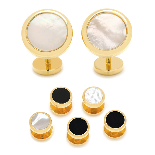 Double Sided Gold Mother of Pearl Round Beveled Stud Set Image 1