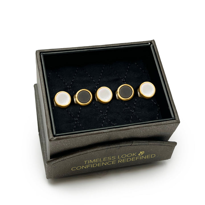 Double Sided Gold Onyx and Mother of Pearl Round Beveled Studs Image 6