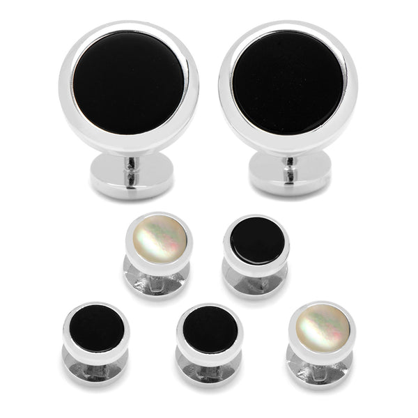 Double Sided Onyx Round Beveled Stud Set Image 1