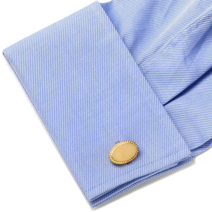 14K Gold Plated Rope Border Oval Engravable Cufflinks Image 2