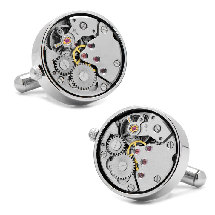 Steampunk Silver Watch Movement Cufflinks Image 1