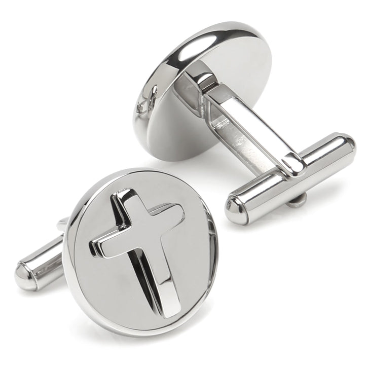 Cross Round Stainless Steel Cufflinks Image 2