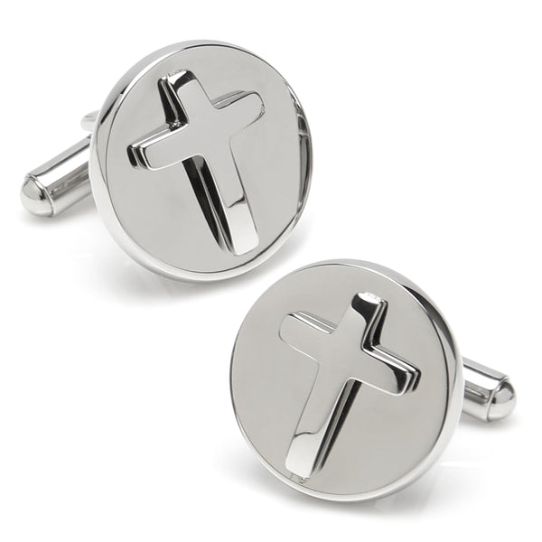 Cross Round Stainless Steel Cufflinks Image 1