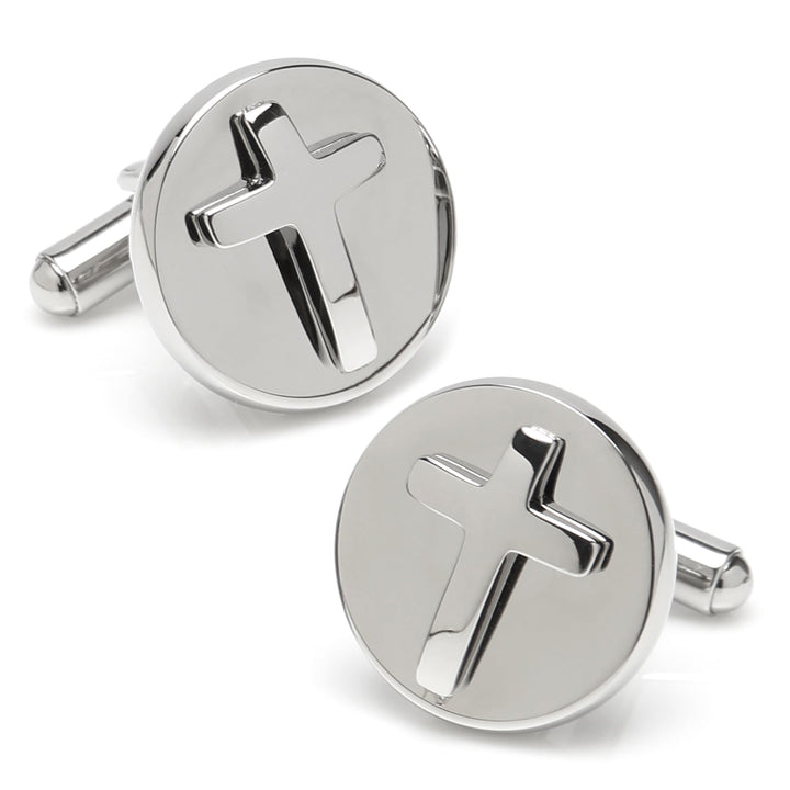 Cross Round Stainless Steel Cufflinks Image 1