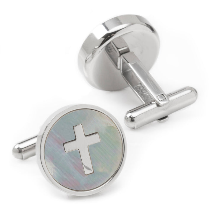 Cross Mother of Pearl Stainless Steel Cufflinks Image 2