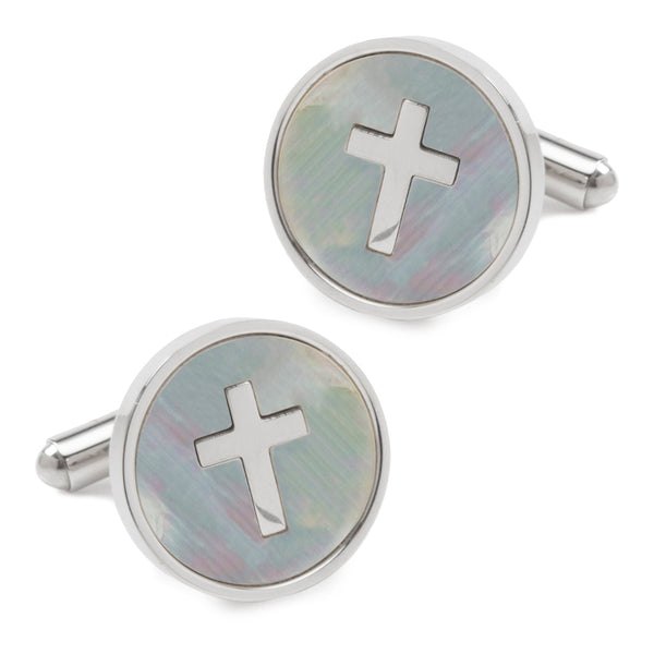 Cross Mother of Pearl Stainless Steel Cufflinks