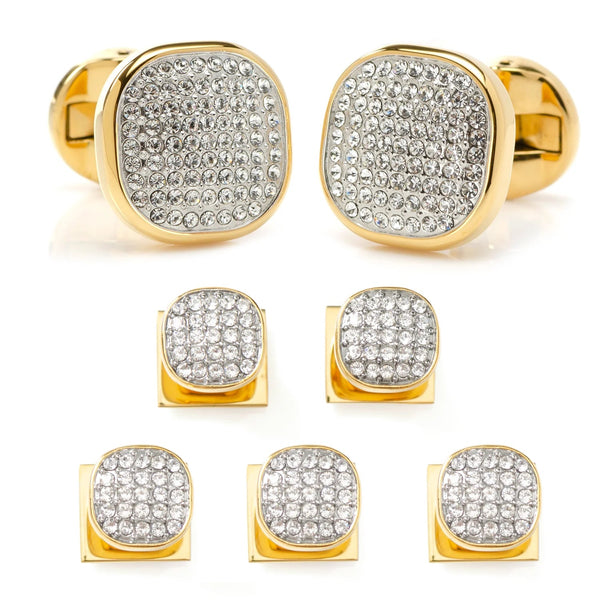 Stainless Steel Gold Plated White Pave Crystal Stud Set Image 1