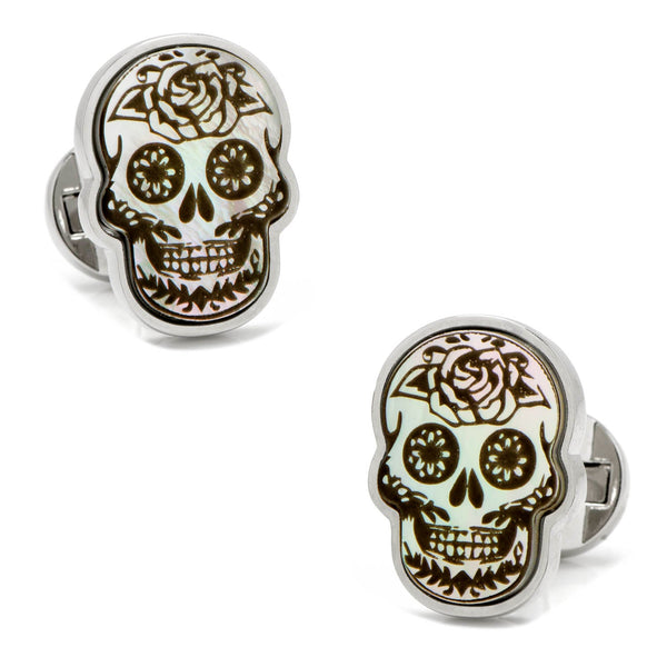 Day of the Dead Skull White Mother of Pearl Cufflinks Image 1