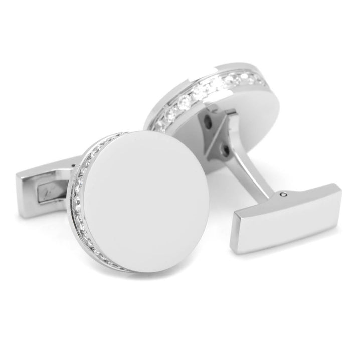 Stainless Steel White Pave Crystal Engravable Cufflinks Image 2