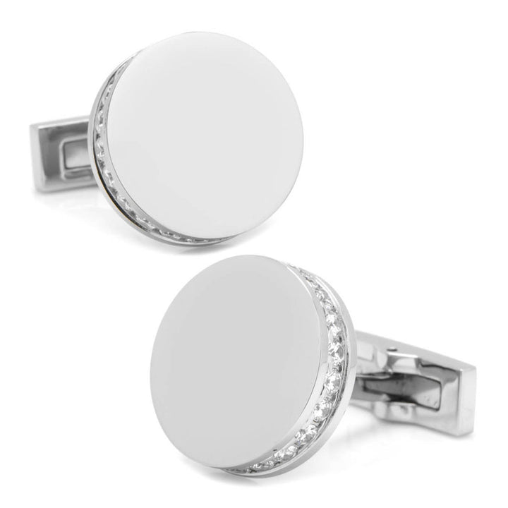 Stainless Steel White Pave Crystal Engravable Cufflinks Image 1