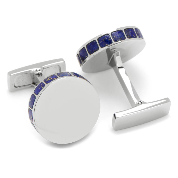 Stainless Steel Lapis Mosaic Engravable Cufflinks Image 2