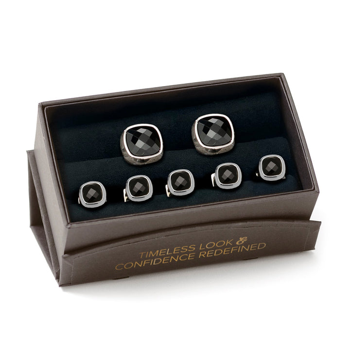 Faceted Onyx Cushion Stainless Steel Stud Set Image 7