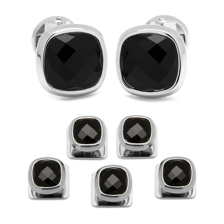 Faceted Onyx Cushion Stainless Steel Stud Set Image 1