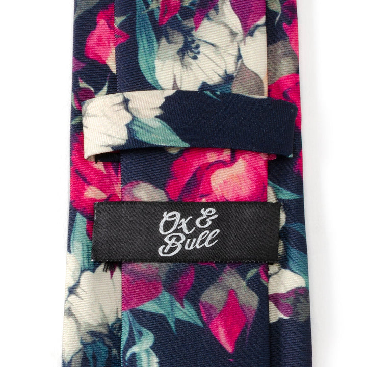 Painted Floral Navy Silk Men's Tie Image 5