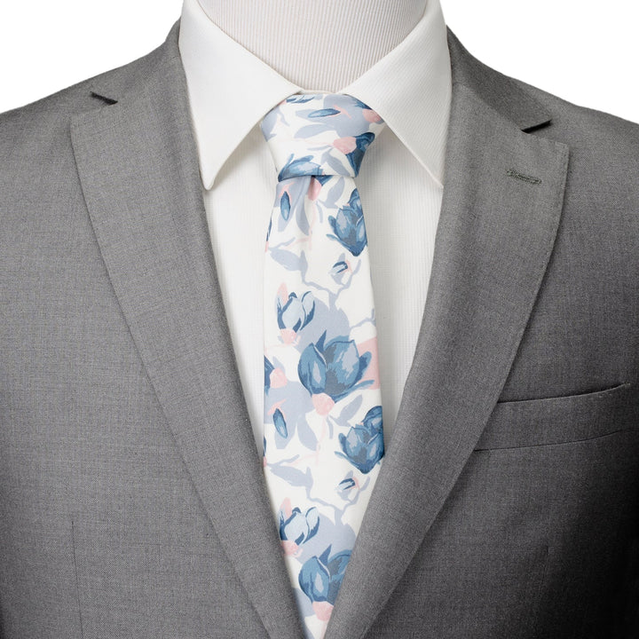 White Floral Patterned Printed Men's Tie Image 2