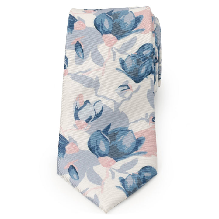 White Floral Patterned Printed Men's Tie Image 3