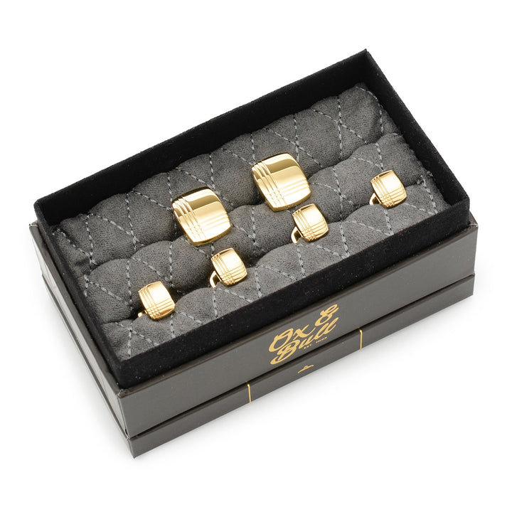 Stainless Steel Gold Tartan Stud Set Image 2