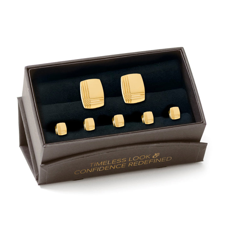 Stainless Steel Gold Tartan Stud Set Image 7