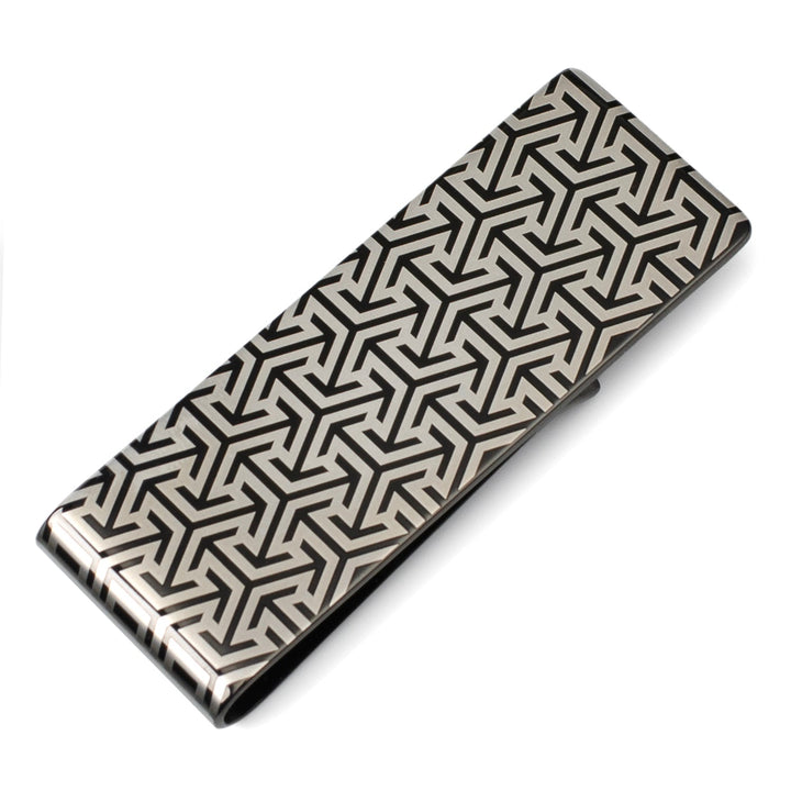 Geometric Tiled Stainless Steel Gunmetal Engravable Money Clip Image 1