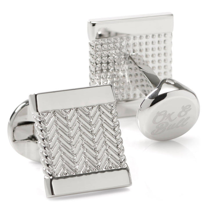 Silver Herringbone Cufflinks Image 2