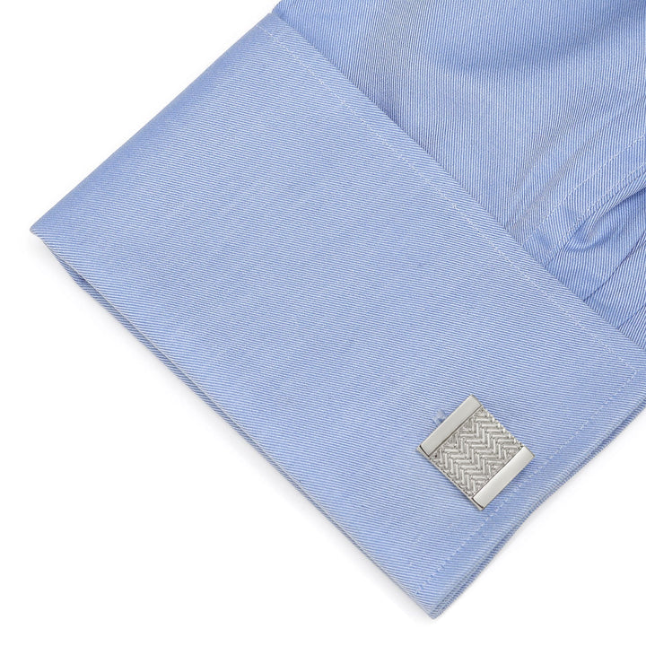 Silver Herringbone Cufflinks Image 3