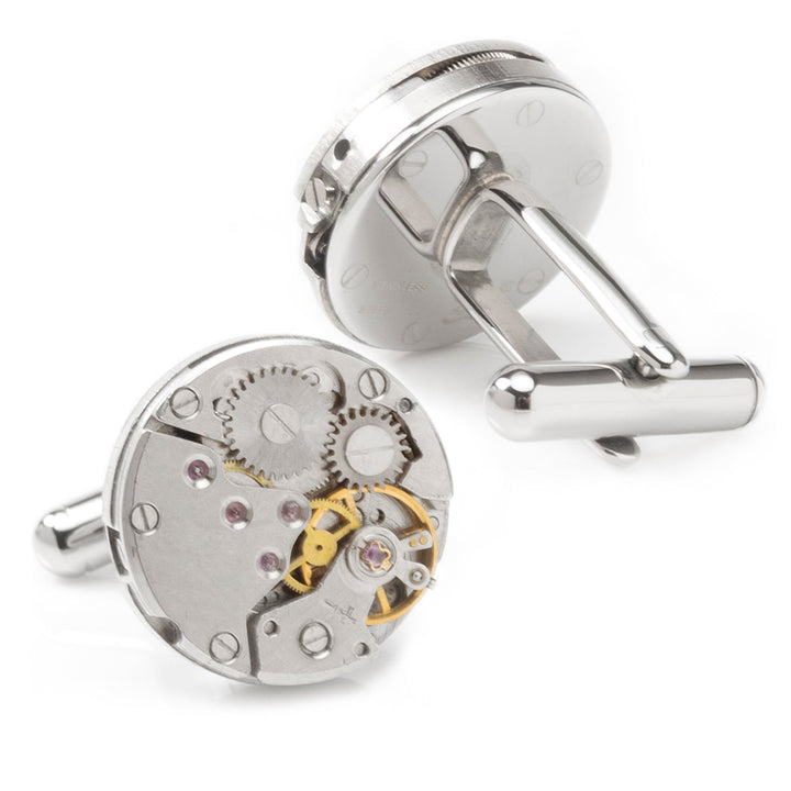 Open Edge Skeleton Watch Movement Cufflinks Image 2