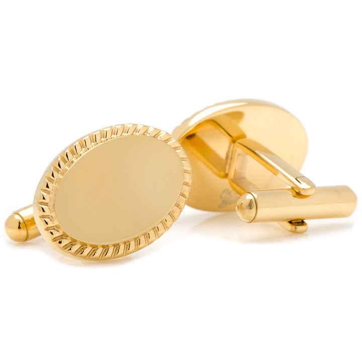 14K Gold Plated Rope Border Oval Cufflinks and Tie Bar Gift Set Image 4