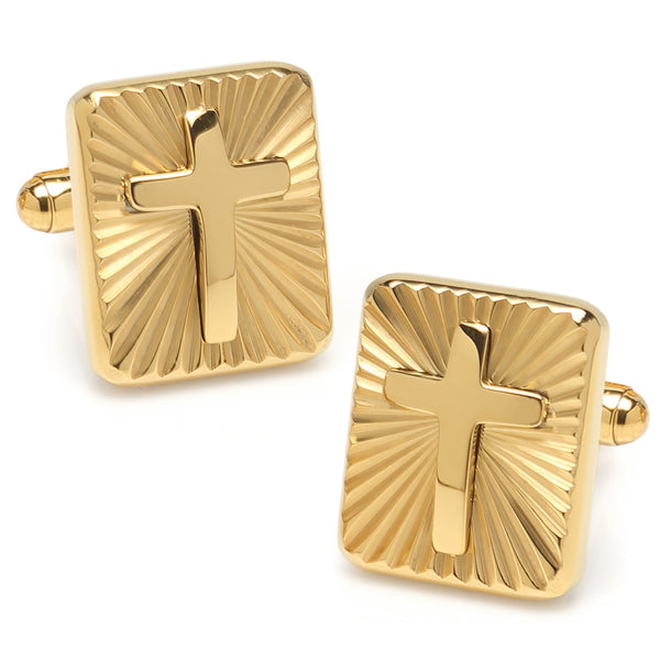 Radiant Cross Gold Stainless Steel Cufflinks Image 1