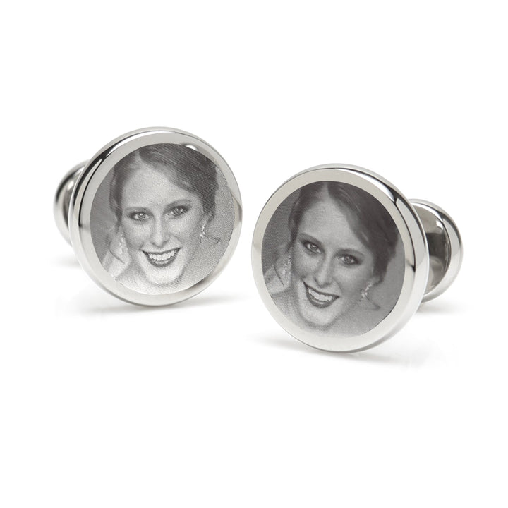 Custom Engraved Round Photo Cufflinks Image 1