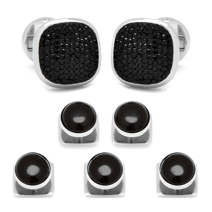 Mixed Pave Crystal and Onyx Stud Set Image 1